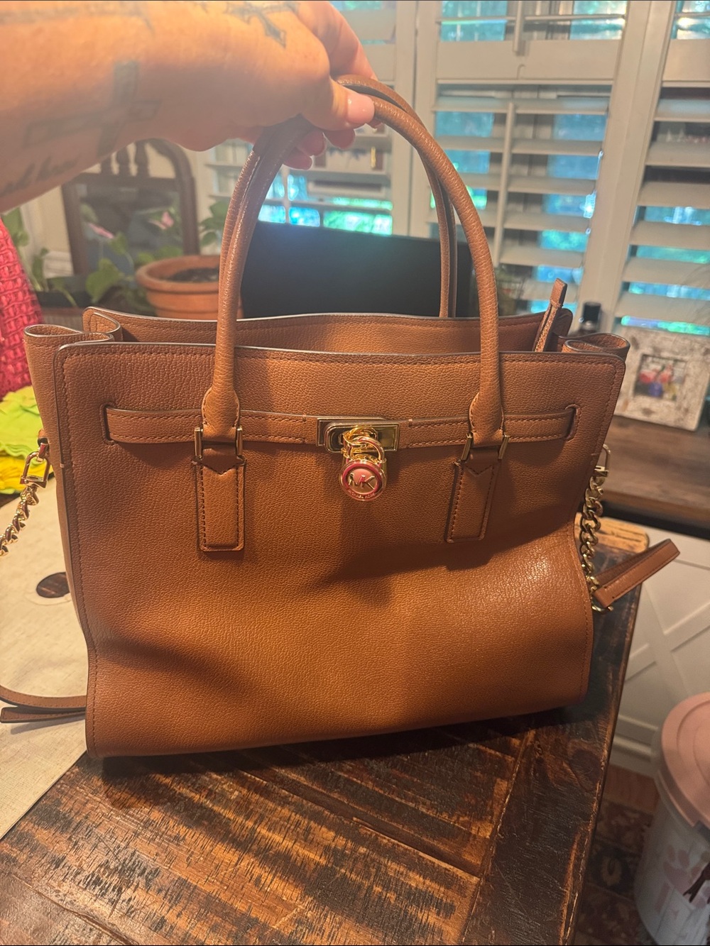 Michael Kors Tan Leather Satchel with Gold Hardware